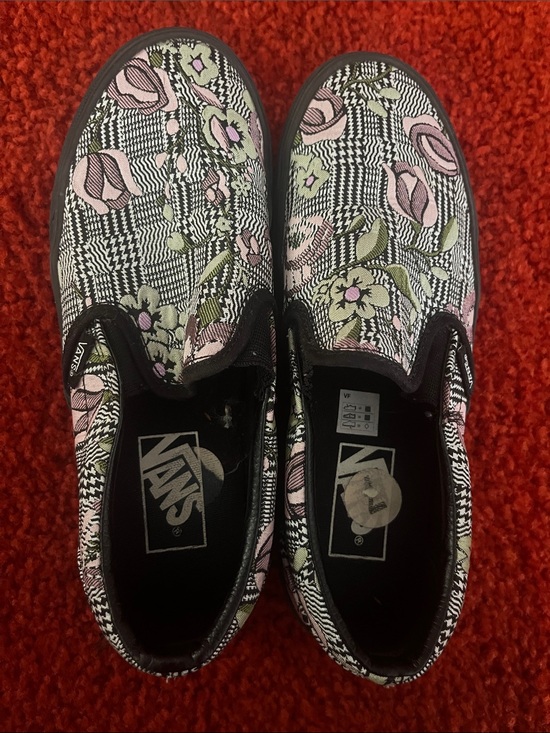 Vans Shoes - Vans Women's Slip-On Sneakers in Pink, Green & Black Floral Plaid platform